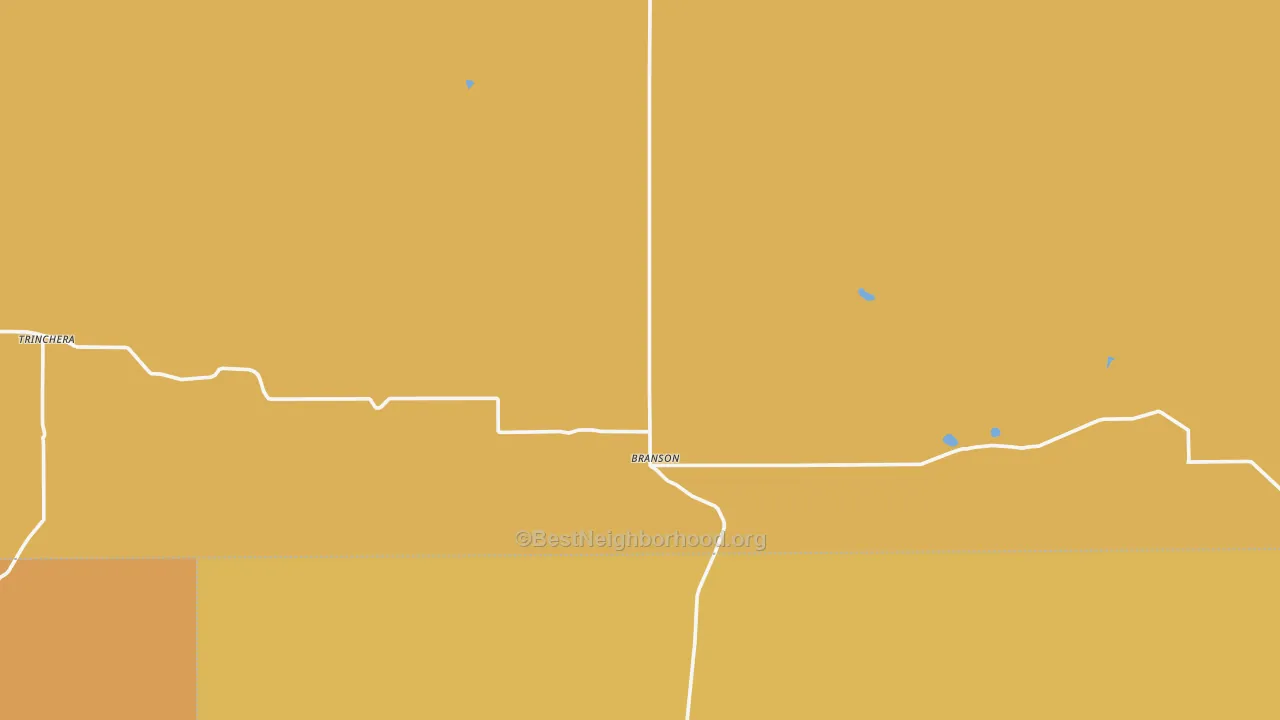 Map of the best neighborhoods in the Branson area, with better matches in green and worse matches in red