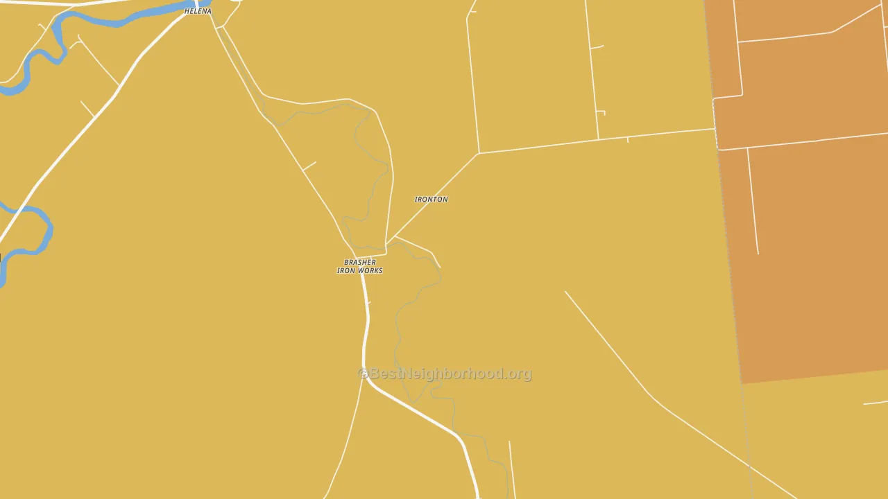 Map of the best neighborhoods in the Brasher Iron Works area, with better matches in green and worse matches in red