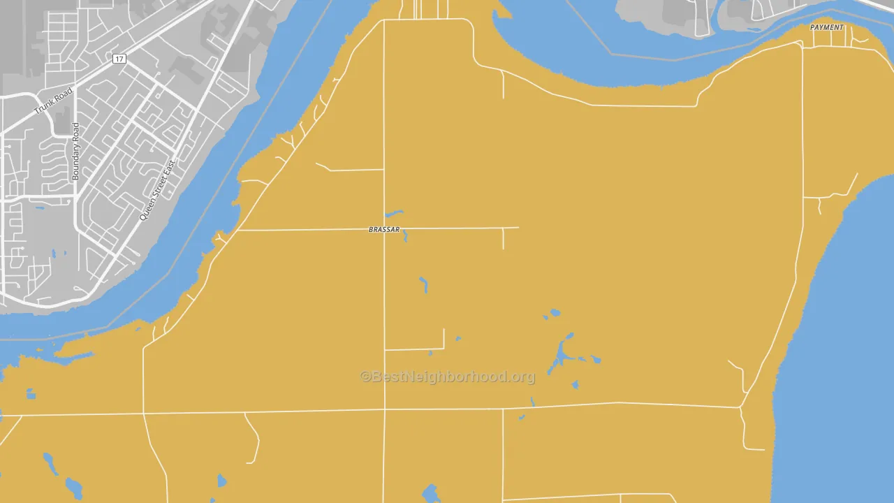 Map of the best neighborhoods in the Brassar area, with better matches in green and worse matches in red