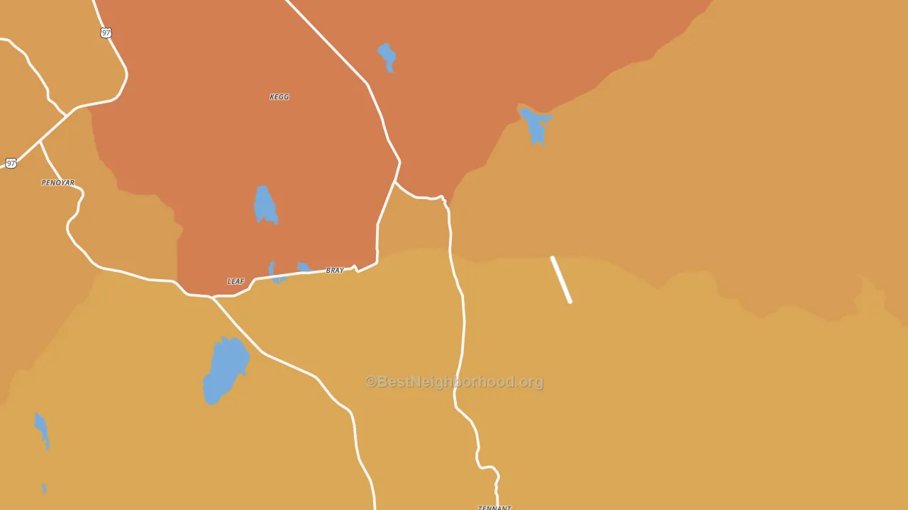 Map of the best neighborhoods in the Bray area, with better matches in green and worse matches in red
