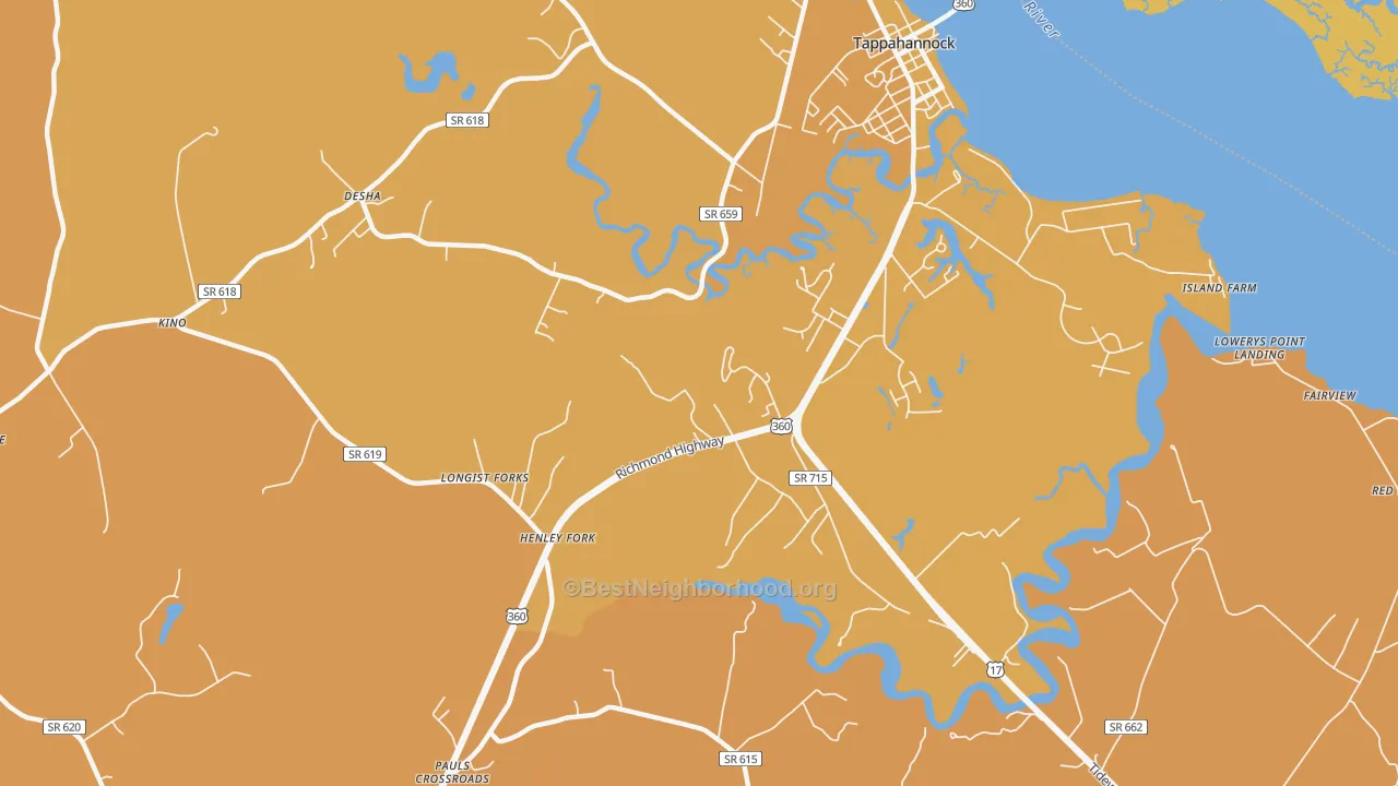 Map of the best neighborhoods in the Brays area, with better matches in green and worse matches in red