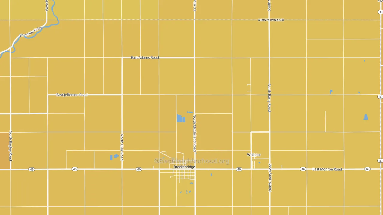 Map of the best neighborhoods in the Breckenridge area, with better matches in green and worse matches in red