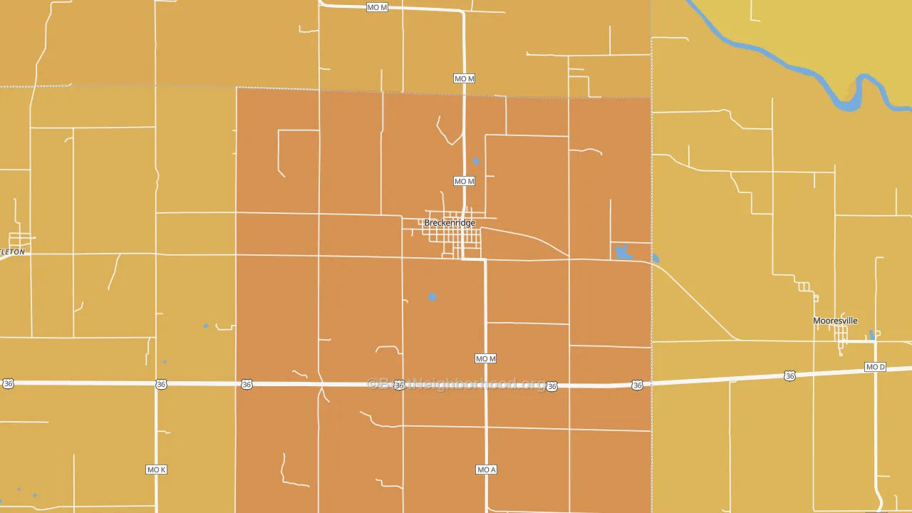 Map of the best neighborhoods in the Breckenridge area, with better matches in green and worse matches in red
