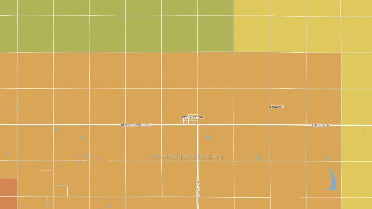 Map of the best neighborhoods in the Breckenridge area, with better matches in green and worse matches in red