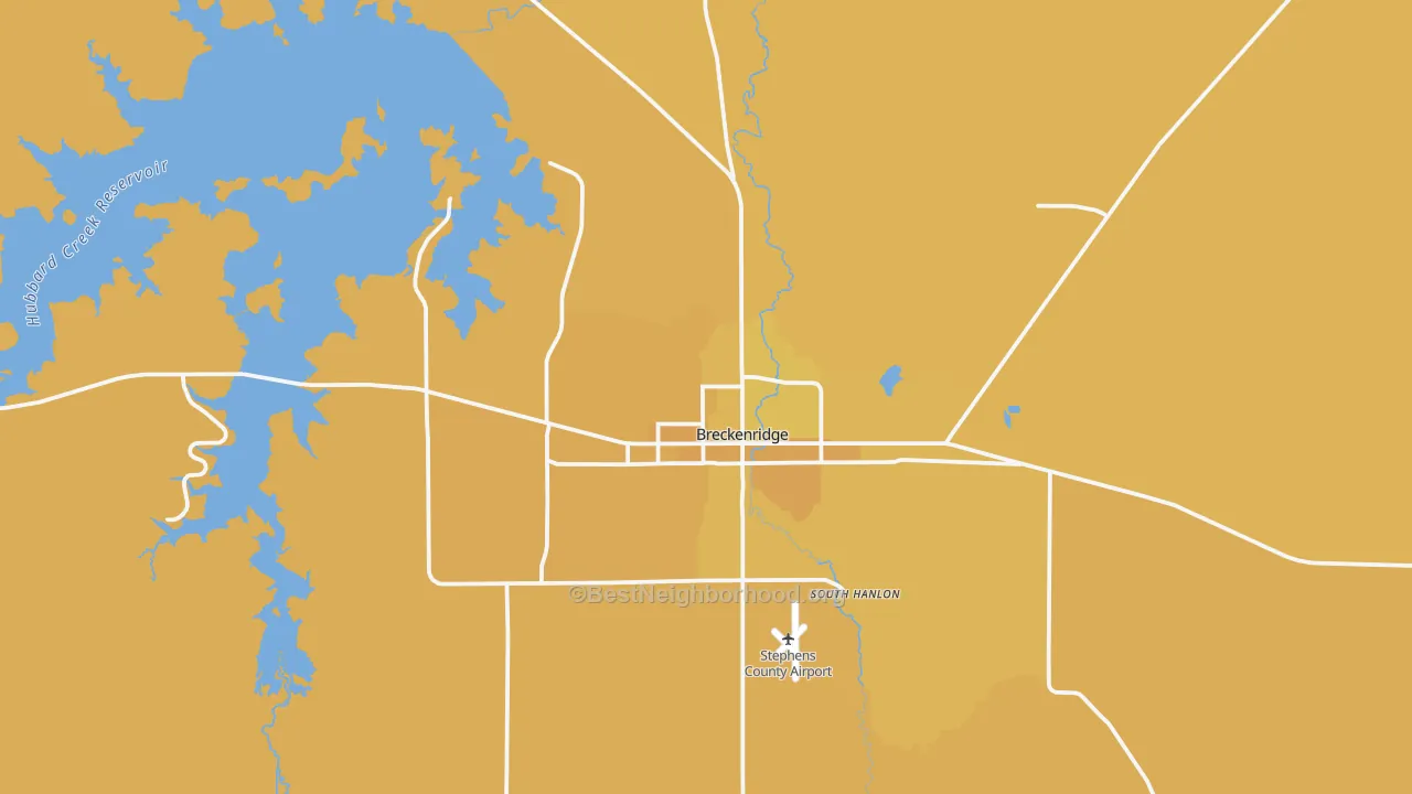 Map of the best neighborhoods in the Breckenridge area, with better matches in green and worse matches in red