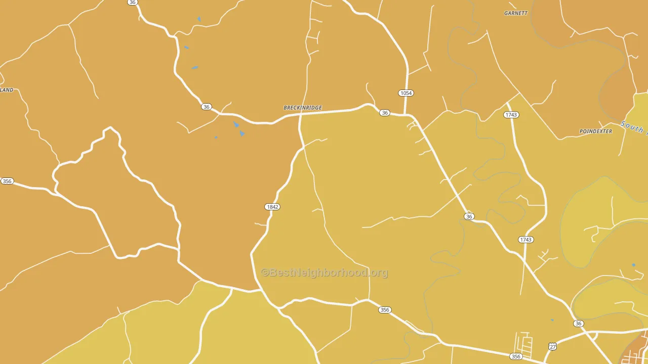 Map of the best neighborhoods in the Breckinridge area, with better matches in green and worse matches in red