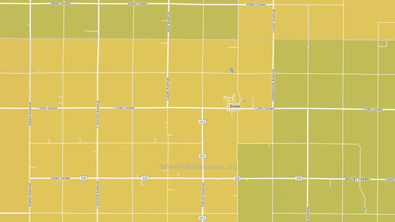 Map of the best neighborhoods in the Breda area, with better matches in green and worse matches in red
