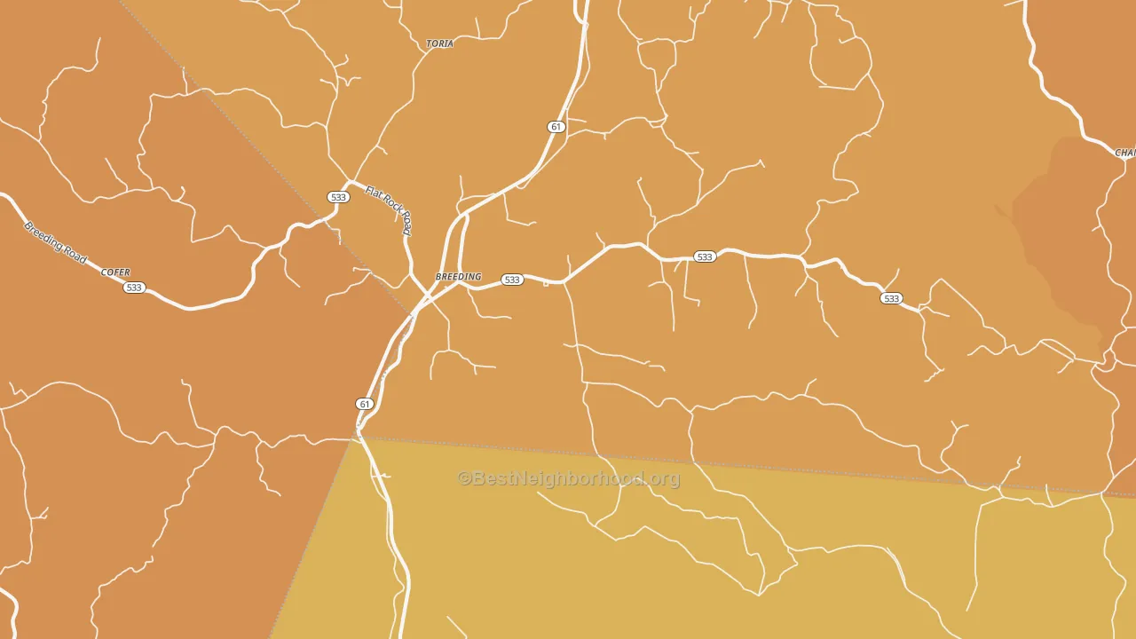 Map of the best neighborhoods in the Breeding area, with better matches in green and worse matches in red