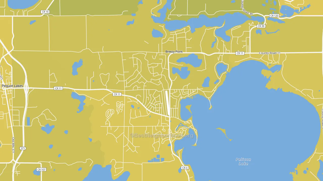 Map of the best neighborhoods in the Breezy Point area, with better matches in green and worse matches in red