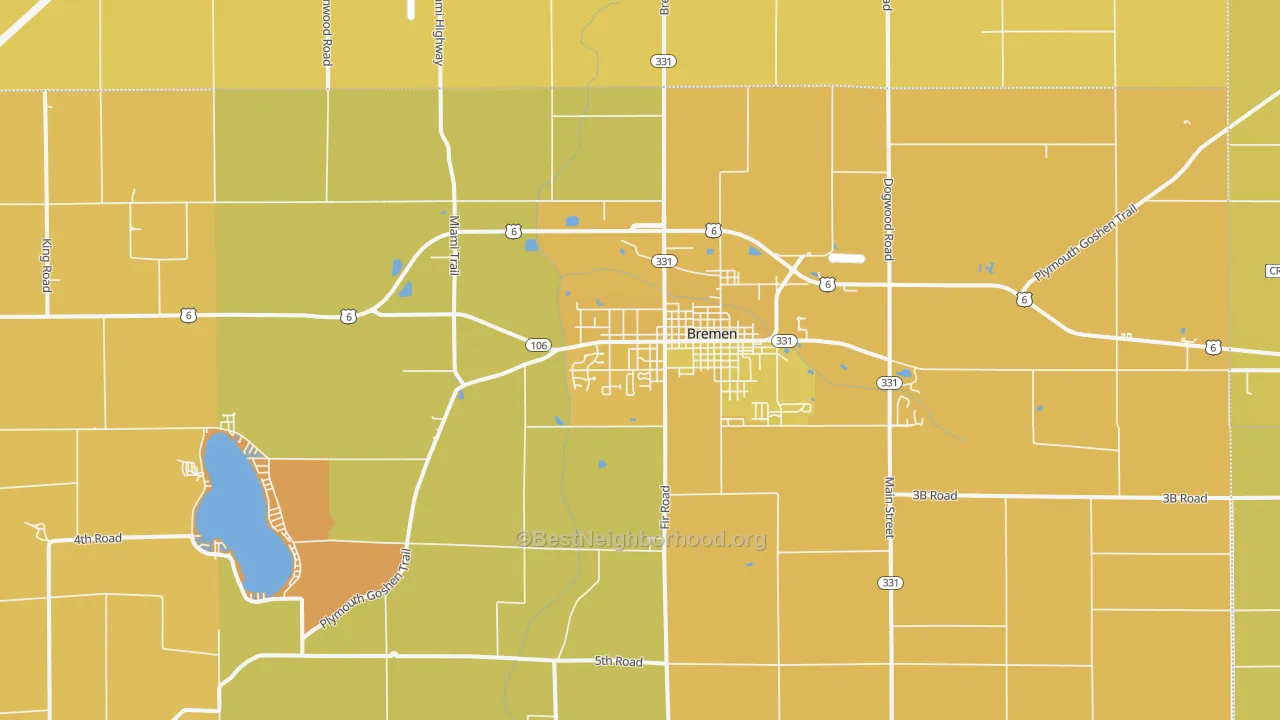 Map of the best neighborhoods in the Bremen area, with better matches in green and worse matches in red