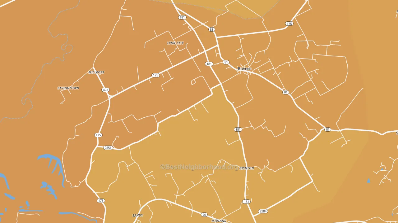 Map of the best neighborhoods in the Bremen area, with better matches in green and worse matches in red