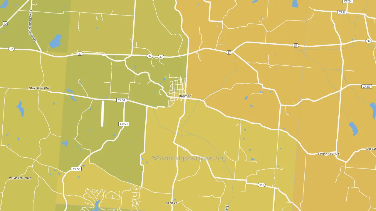 Map of the best neighborhoods in the Bremen area, with better matches in green and worse matches in red