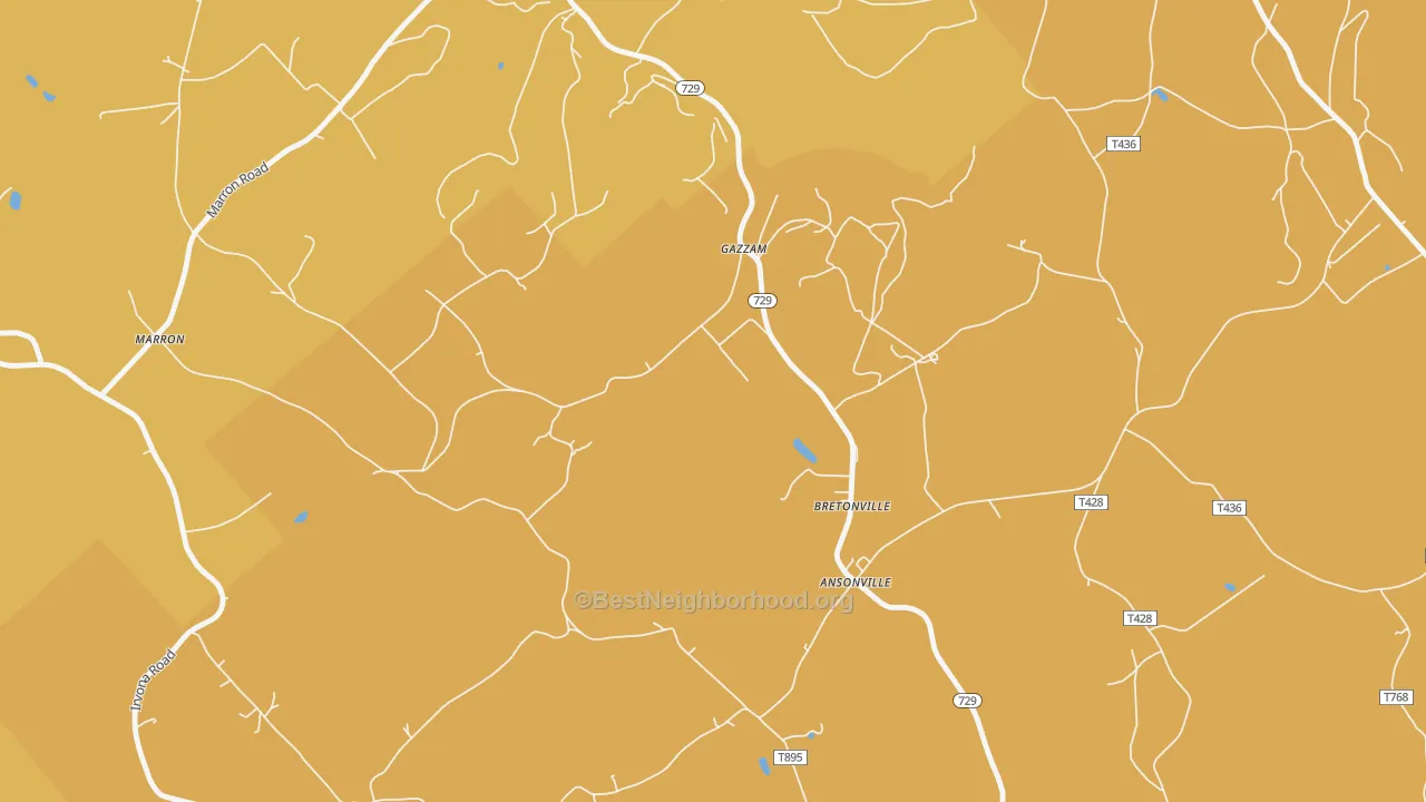 Map of the best neighborhoods in the Bretonville area, with better matches in green and worse matches in red