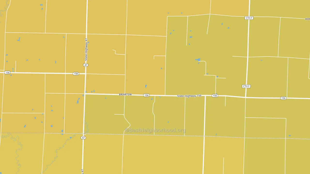 Map of the best neighborhoods in the Briarton area, with better matches in green and worse matches in red