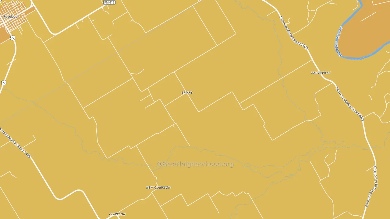 Map of the best neighborhoods in the Briary area, with better matches in green and worse matches in red