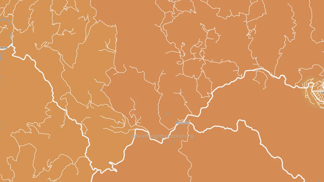 Map of the best neighborhoods in the Briceland area, with better matches in green and worse matches in red