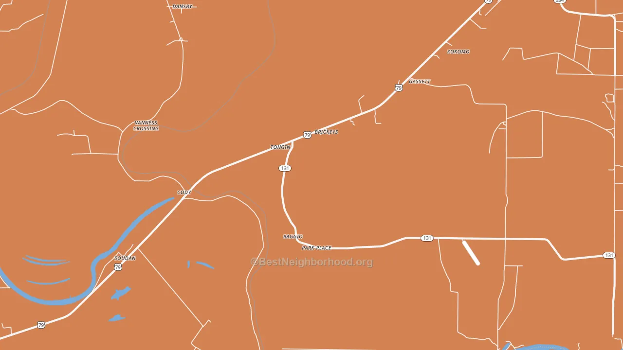 Map of the best neighborhoods in the Brickeys area, with better matches in green and worse matches in red