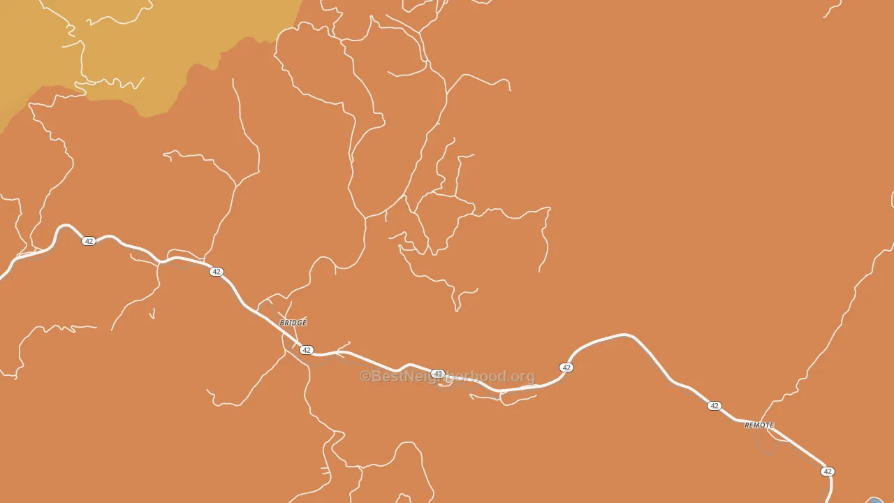 Map of the best neighborhoods in the Bridge area, with better matches in green and worse matches in red