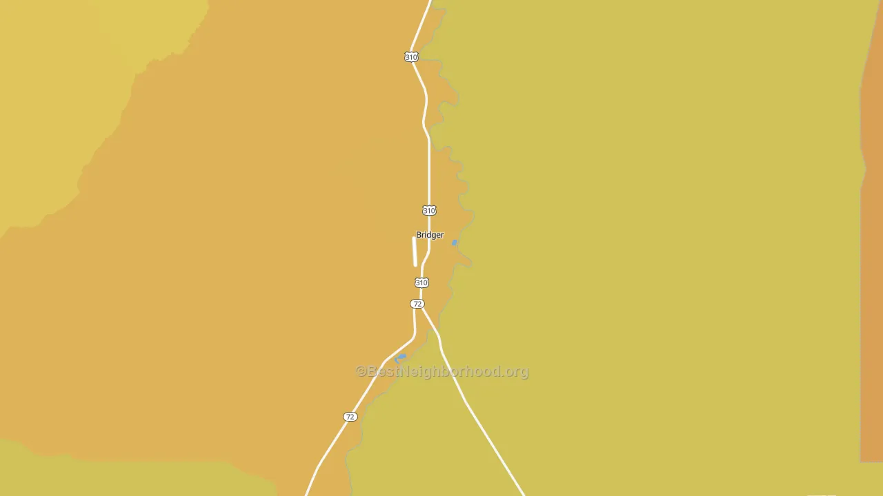 Map of the best neighborhoods in the Bridger area, with better matches in green and worse matches in red