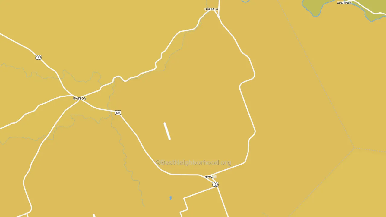 Map of the best neighborhoods in the Briggs area, with better matches in green and worse matches in red