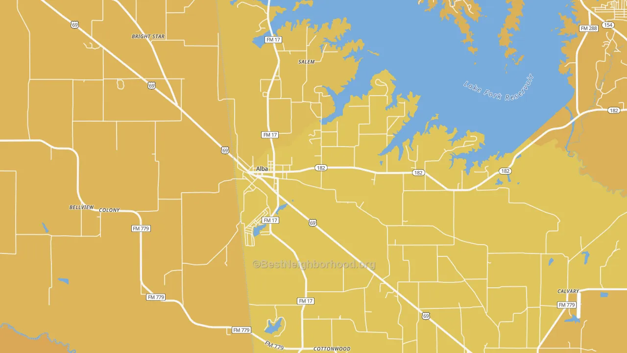 Map of the best neighborhoods in the Bright Star area, with better matches in green and worse matches in red