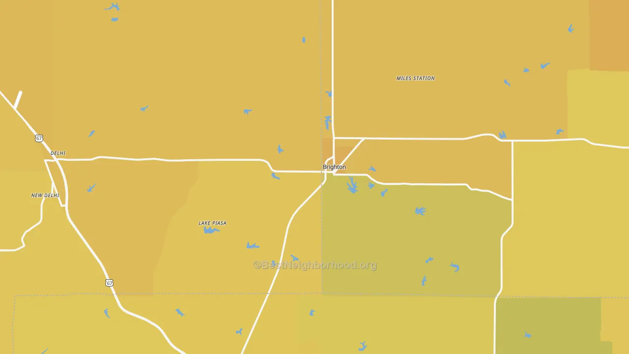 Map of the best neighborhoods in the Brighton area, with better matches in green and worse matches in red