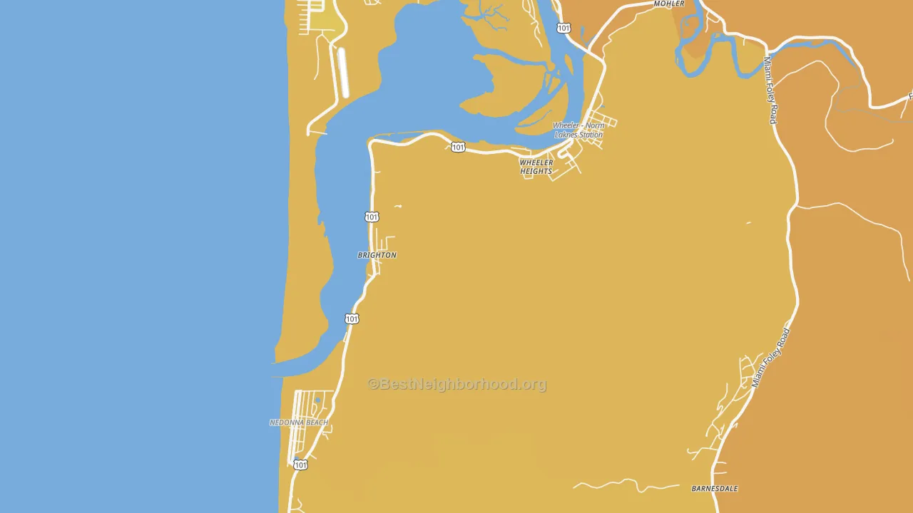 Map of the best neighborhoods in the Brighton area, with better matches in green and worse matches in red