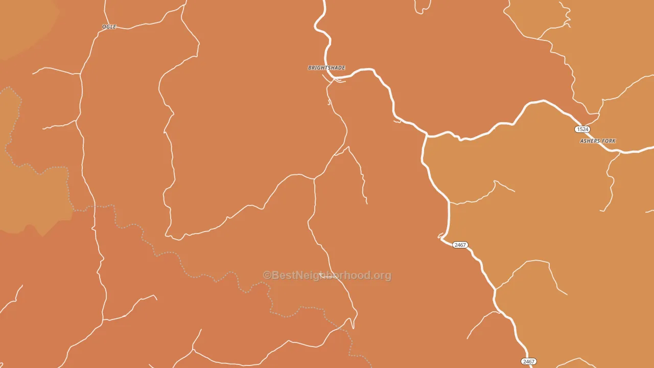 Map of the best neighborhoods in the Brightshade area, with better matches in green and worse matches in red