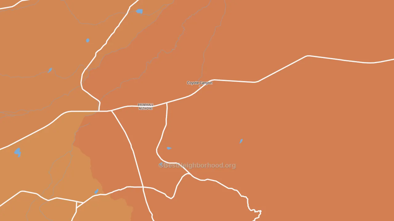 Map of the best neighborhoods in the Brimhall area, with better matches in green and worse matches in red