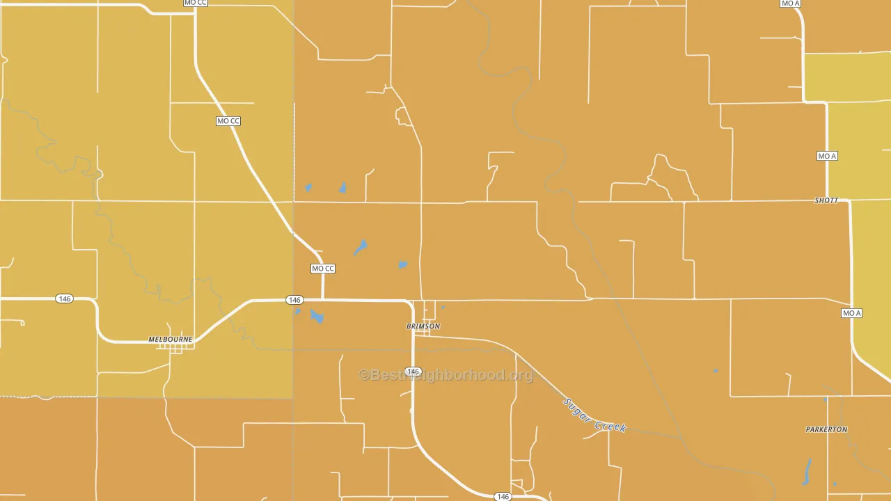 Map of the best neighborhoods in the Brimson area, with better matches in green and worse matches in red