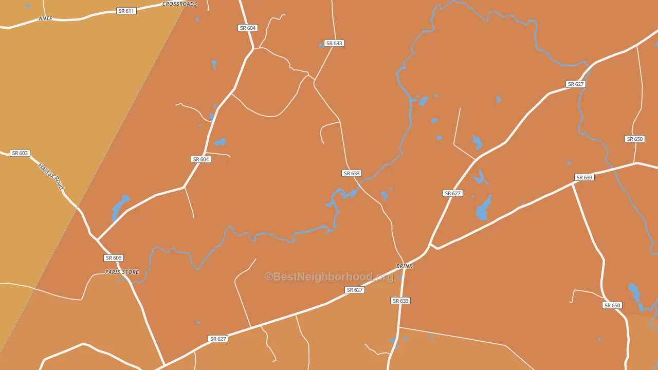 Map of the best neighborhoods in the Brink area, with better matches in green and worse matches in red