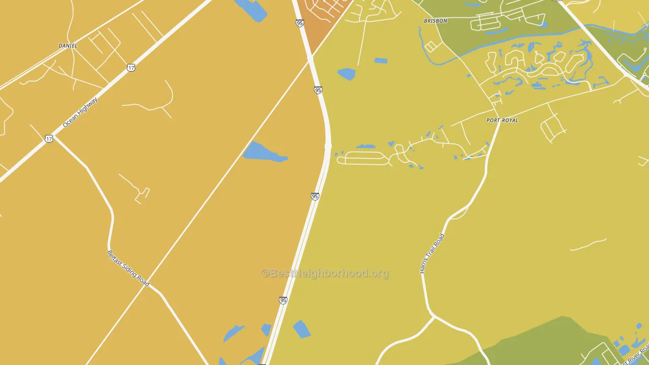 Map of the best neighborhoods in the Brisbon area, with better matches in green and worse matches in red