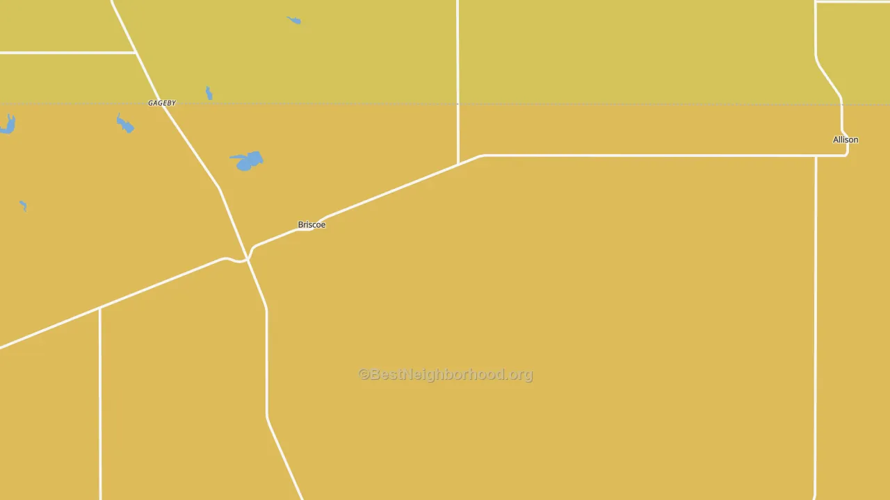 Map of the best neighborhoods in the Briscoe area, with better matches in green and worse matches in red