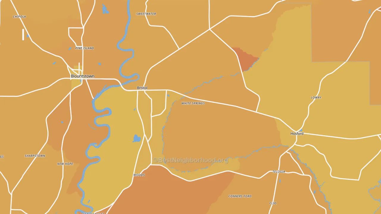 Map of the best neighborhoods in the Bristol area, with better matches in green and worse matches in red