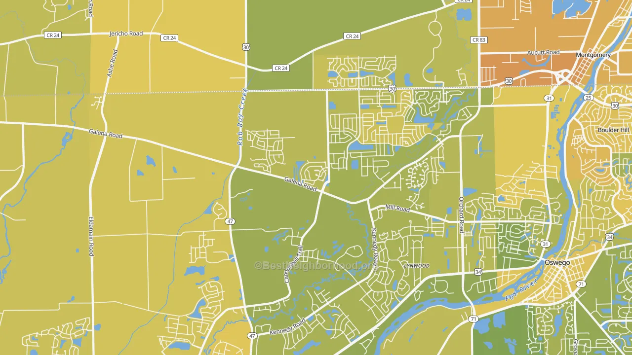 Map of the best neighborhoods in the Bristol area, with better matches in green and worse matches in red