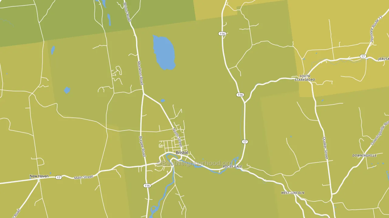 Map of the best neighborhoods in the Bristol area, with better matches in green and worse matches in red