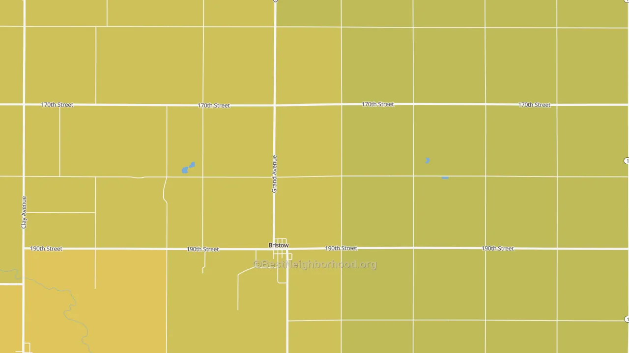 Map of the best neighborhoods in the Bristow area, with better matches in green and worse matches in red