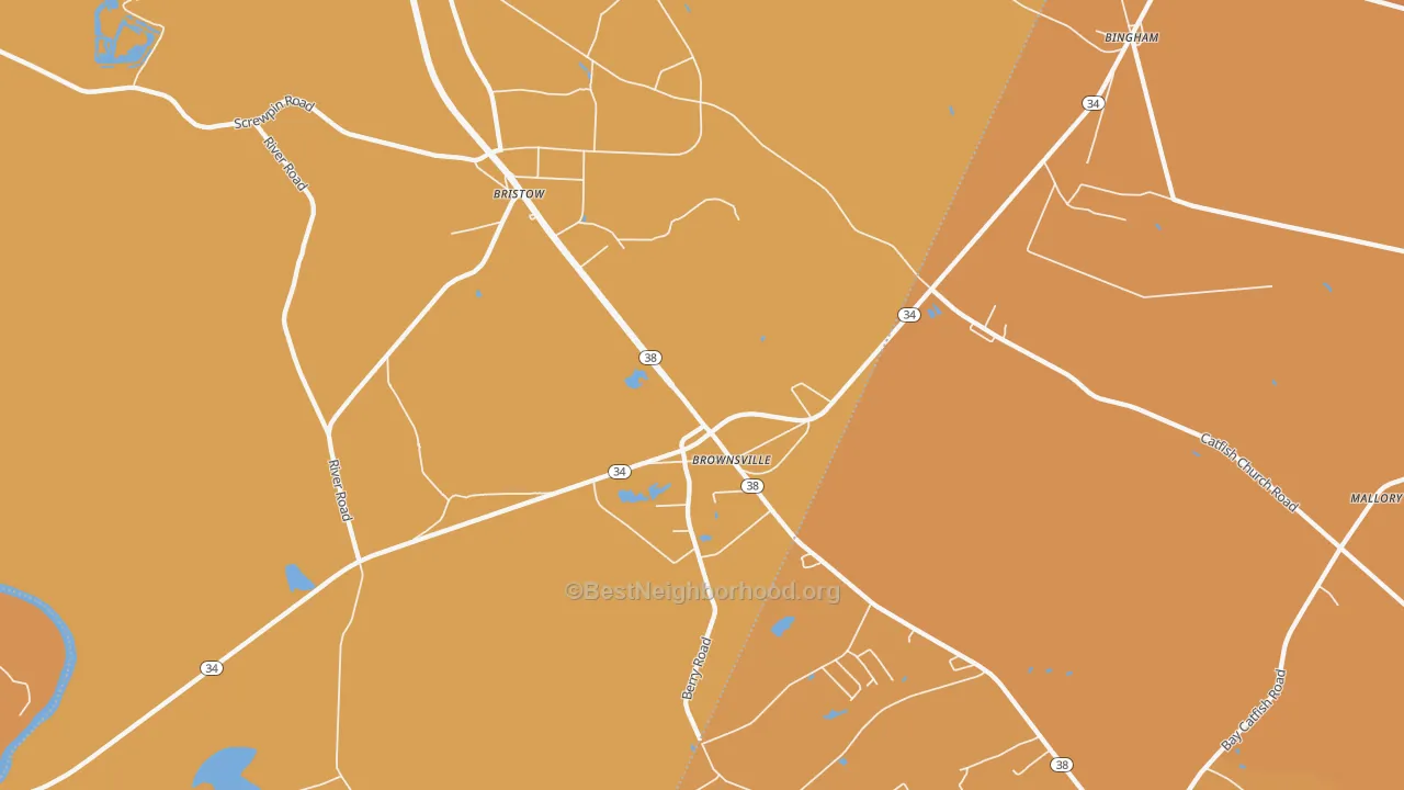 Map of the best neighborhoods in the Bristow area, with better matches in green and worse matches in red