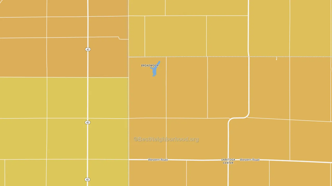 Map of the best neighborhoods in the Broadmoor area, with better matches in green and worse matches in red