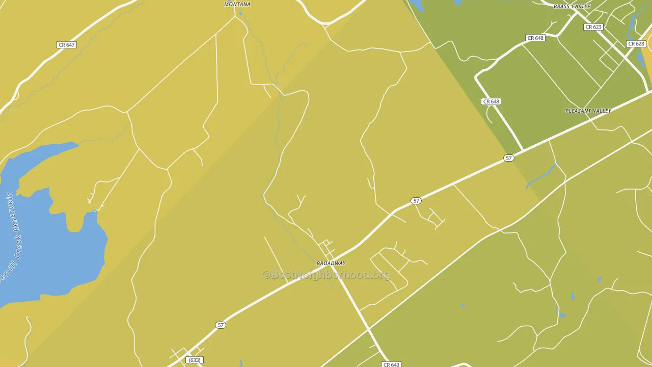 Map of the best neighborhoods in the Broadway area, with better matches in green and worse matches in red