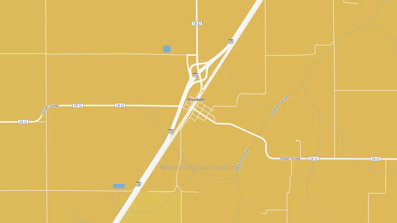 Map of the best neighborhoods in the Broadwell area, with better matches in green and worse matches in red