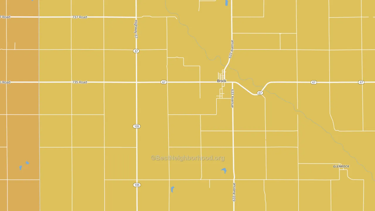 Map of the best neighborhoods in the Brock area, with better matches in green and worse matches in red