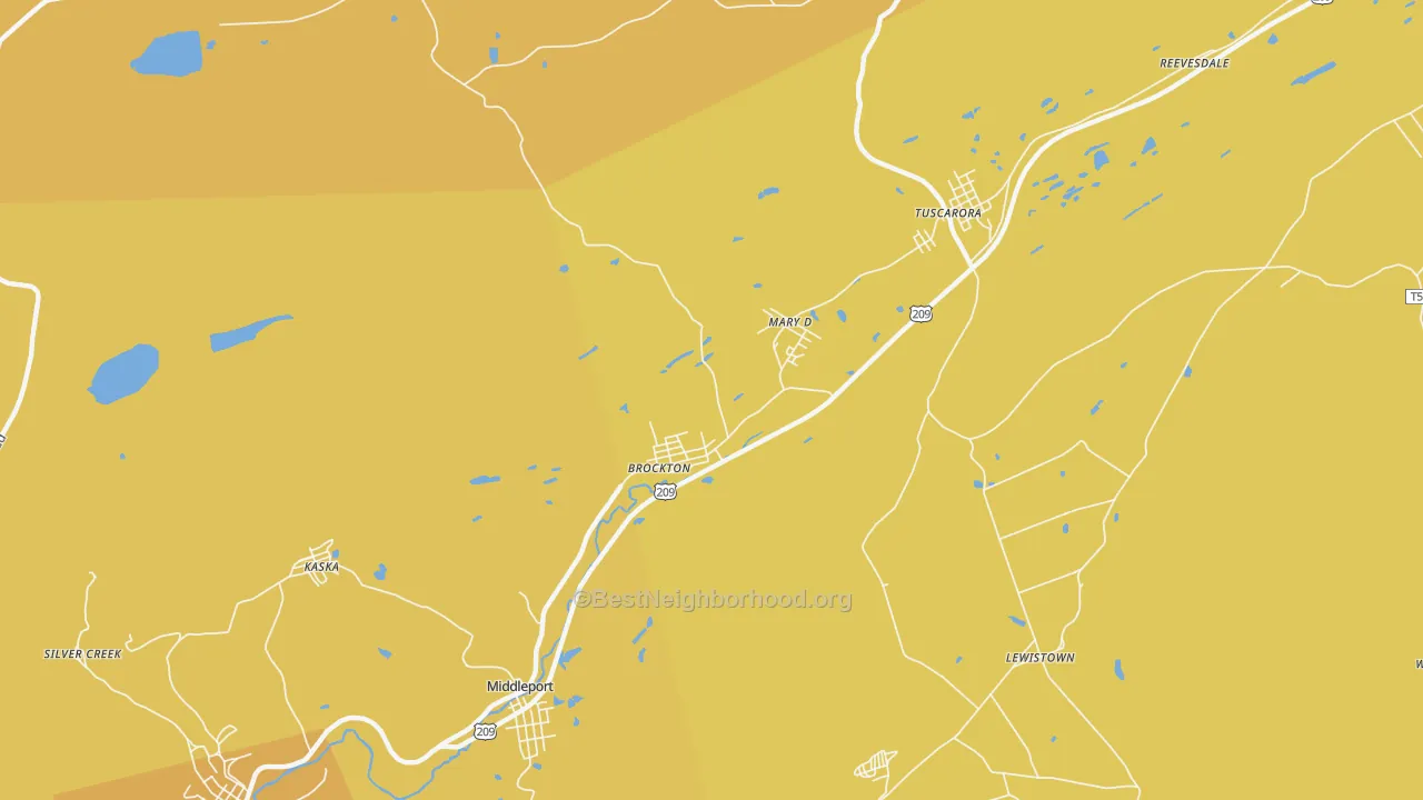 Map of the best neighborhoods in the Brockton area, with better matches in green and worse matches in red