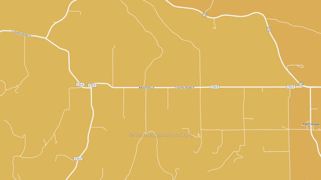 Map of the best neighborhoods in the Brodtville area, with better matches in green and worse matches in red