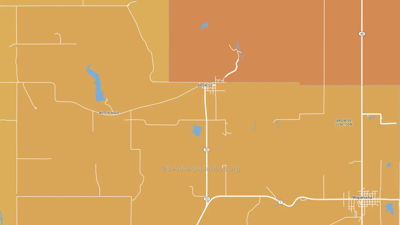 Map of the best neighborhoods in the Bromide area, with better matches in green and worse matches in red
