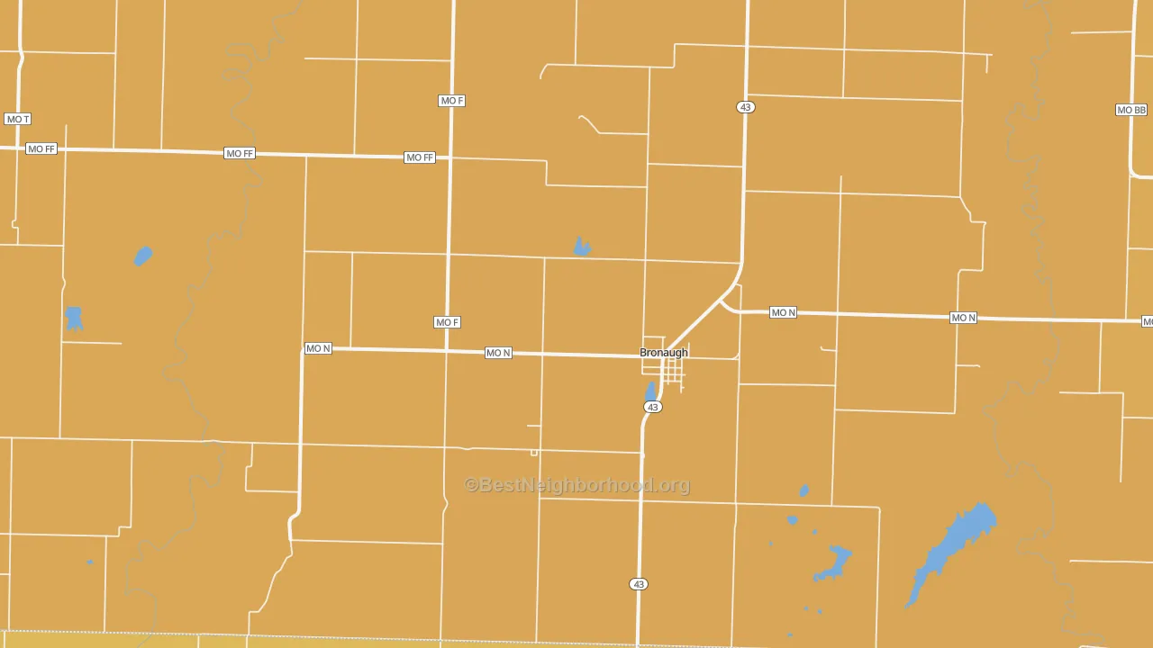 Map of the best neighborhoods in the Bronaugh area, with better matches in green and worse matches in red