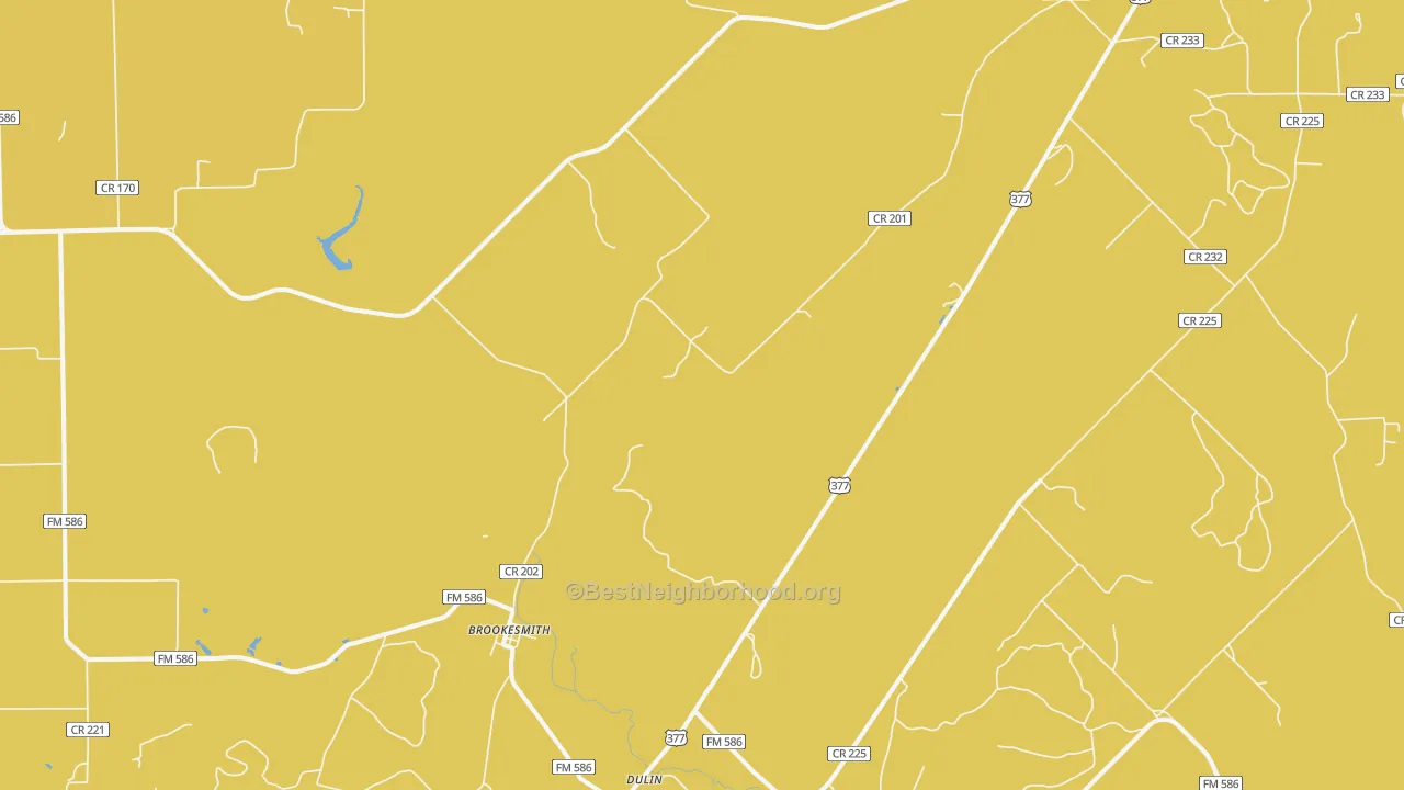 Map of the best neighborhoods in the Brookesmith area, with better matches in green and worse matches in red