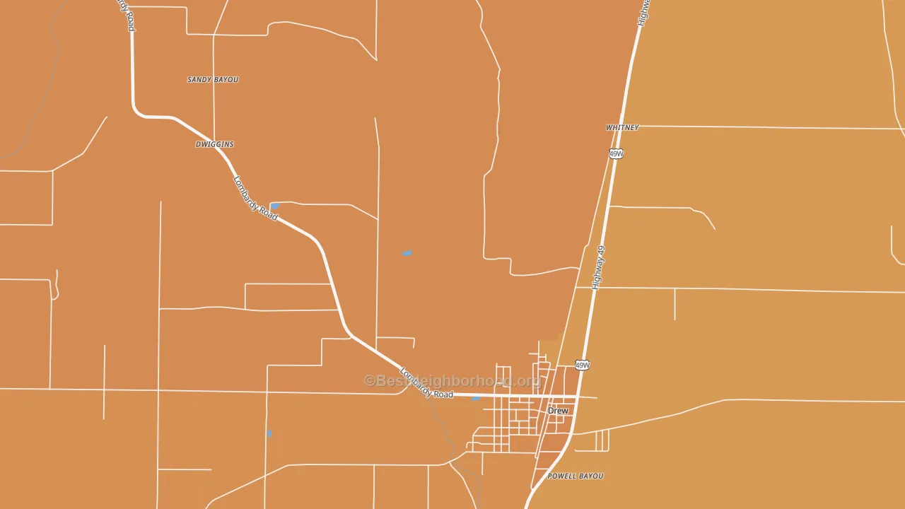 Map of the best neighborhoods in the Brooks area, with better matches in green and worse matches in red