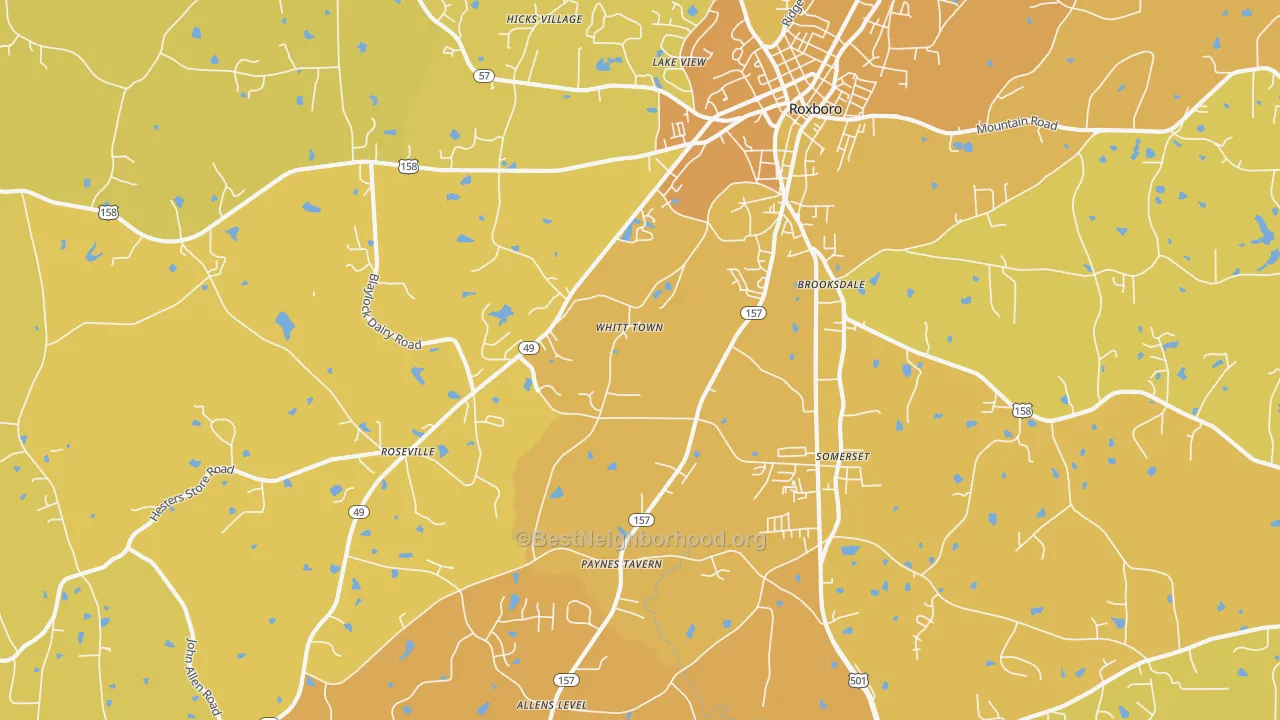 Map of the best neighborhoods in the Brooksdale area, with better matches in green and worse matches in red