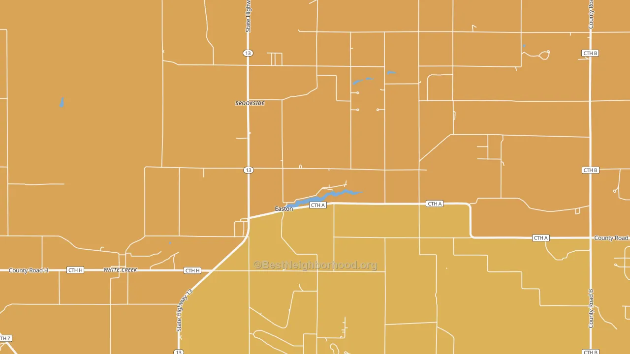 Map of the best neighborhoods in the Brookside area, with better matches in green and worse matches in red